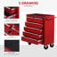 HOMCOM 5 Drawer Tool Box Lockable Steel Tool Chest on Wheels Handle Red