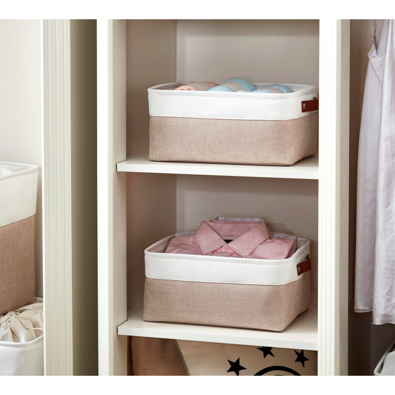 Fabric Storage Bins Collapsible Storage Baskets w/Handles | Spacious Closet Organizers 22073, Beige/White