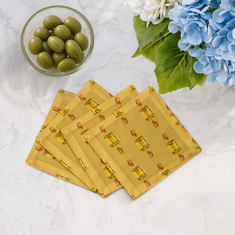 Gem Citrines And Sapphires Cotton Sateen Cocktail Napkins, Gold