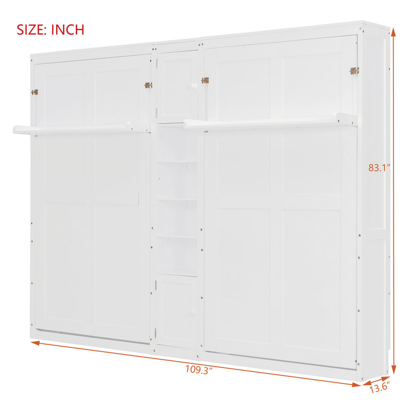Lits simples escamotables à double paroi avec armoires et tablettes - Solution pour chambre et chambre d'amis peu encombrante, blanc