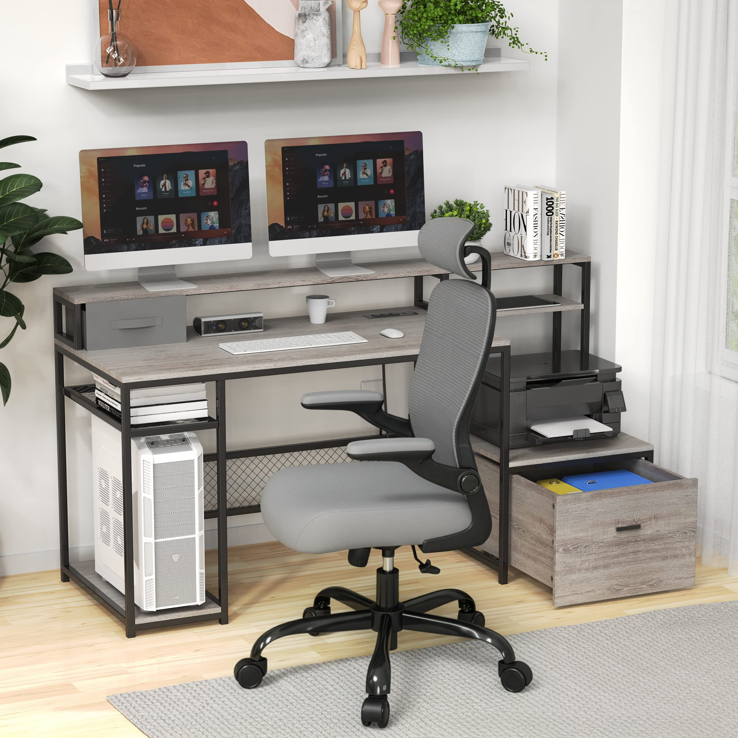 17 Stories 66'' Computer Desk With Ofice Chair | Wayfair