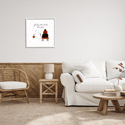 «Playful Ghost Script», citations, citrouille, chat dans un chariot, art numérique de la giclée encadrée par Amylee Week