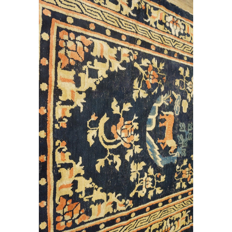 Antique Ningxia Chinese Allover Floral Knotted Rug