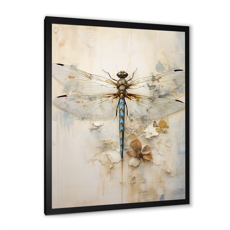 Libellule délice III - Libellule, art sur toile, Cadre simple noir, H 20 po x l 12 po x P 1 po