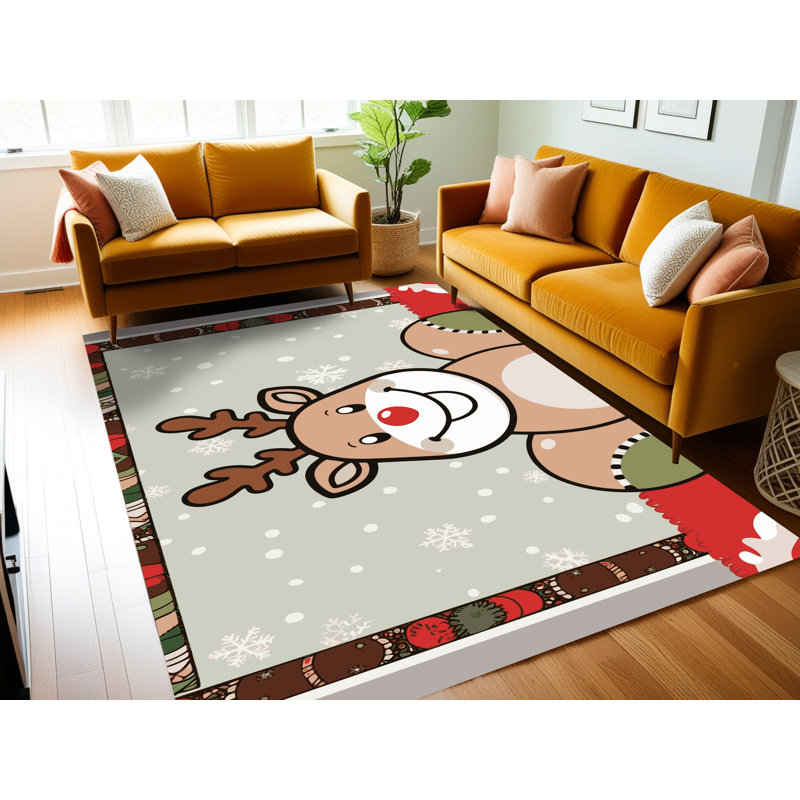 Tapis de vacances d'hiver de Noël lavable The Holiday Aisle®, Rectangulaire 8 pi x 10 pi