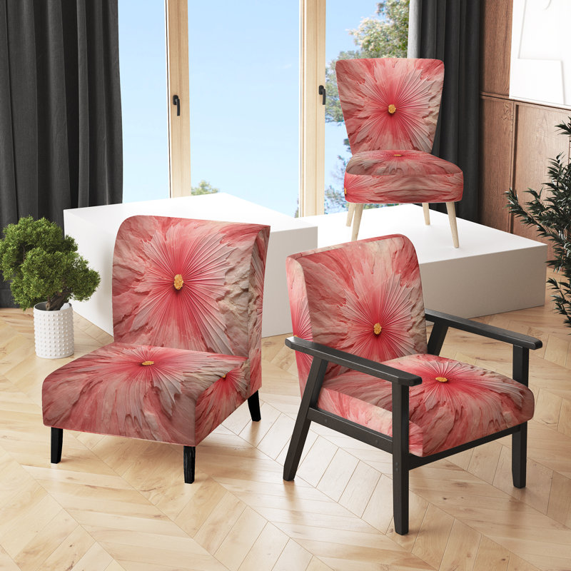 Vintage Ethereal Pink Retro Flower II - Upholstered Mid-Century Modern Slipper Chair, Pink Accent Chair