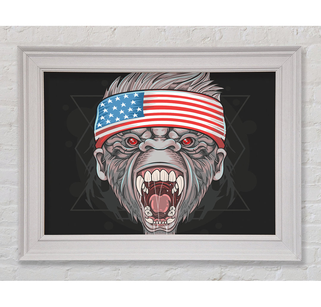 Wütender Gorilla Amerikanische Flagge Gerahmter Druck