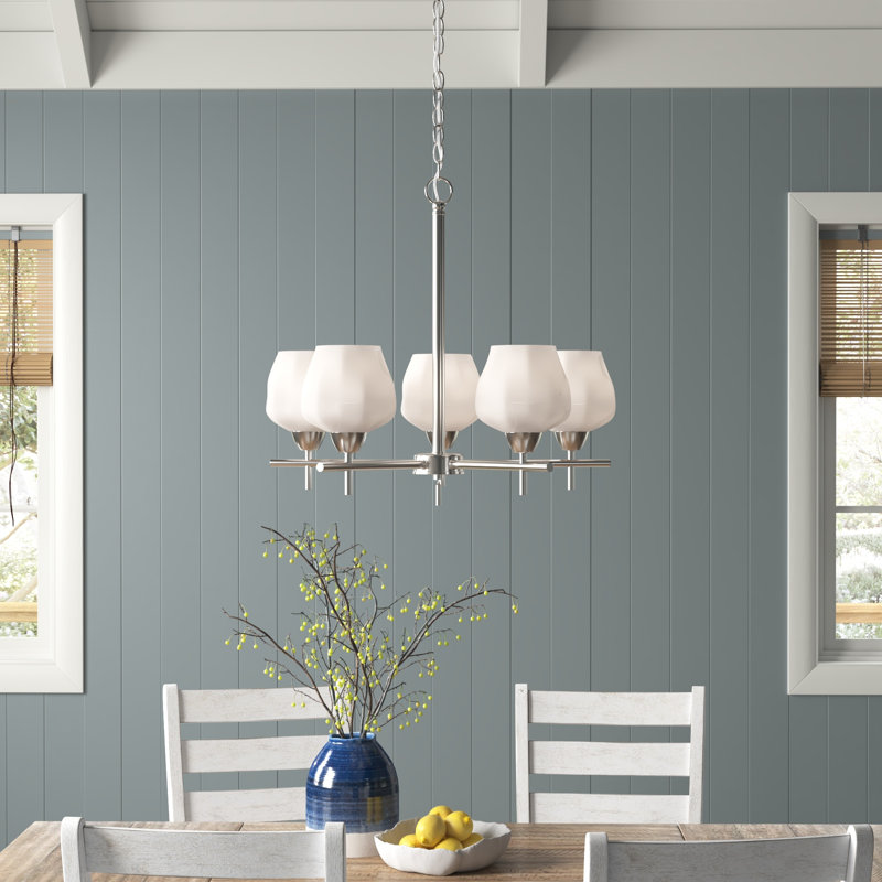 Sand & Stable Chauncee Brushed Nickel With Etched Opal Chandelier, Brushed Nickel, Frosted