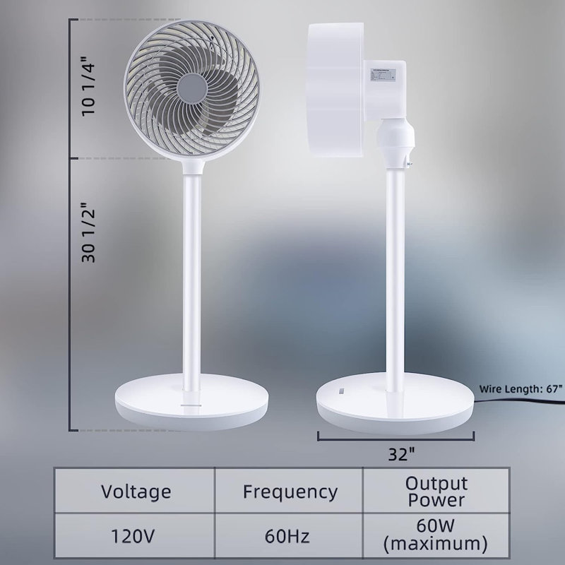 7" Oscillating Standing Fan With Remote Control 15H Timer 3-Speed Settings Adjustable Tilt