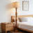 Vintage Farmhouse Floor Lamp With Linen Shade - Rustic Standing Lamp For Living Room, Bedroom, Or Corner With Rotary Switch And Wood Grain Resin Base