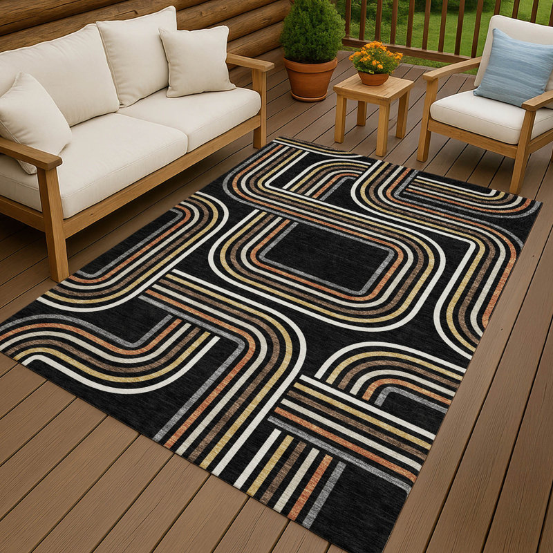 Machine Washable Indoor/Outdoor Chantille ACN2535 Geometric Rug, Rectangle 2'6" x 3'10", Black