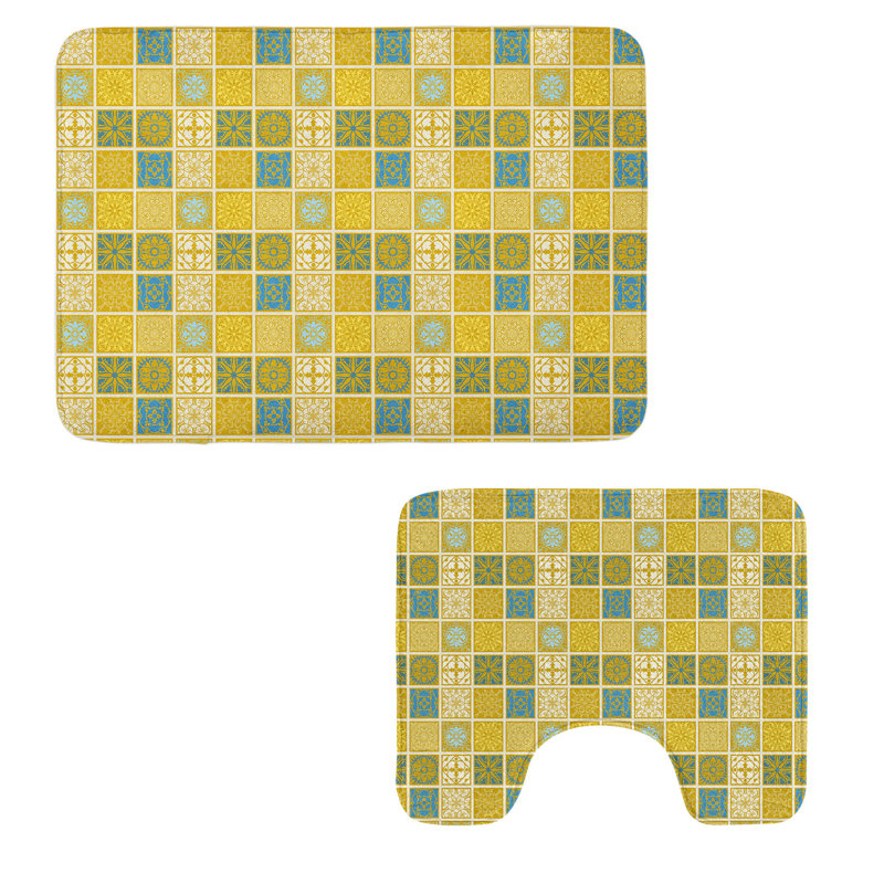  Ensemble de 2 tapis de salle de bain Talavera jaune foncé et multicolore