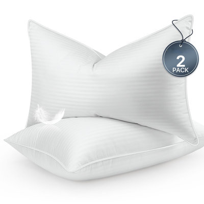 Luxury Stripe Goose Feather Pillows, King Goose Down Plush Support bed Pillows