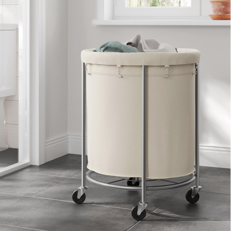 Laundry Basket With Wheels, Cream White