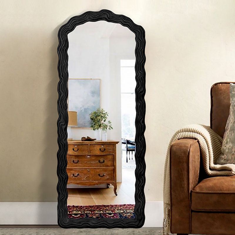 French-Style Cream-Effect High-Definition Full-Body Mirror, Black, 70.87" x 23.62"
