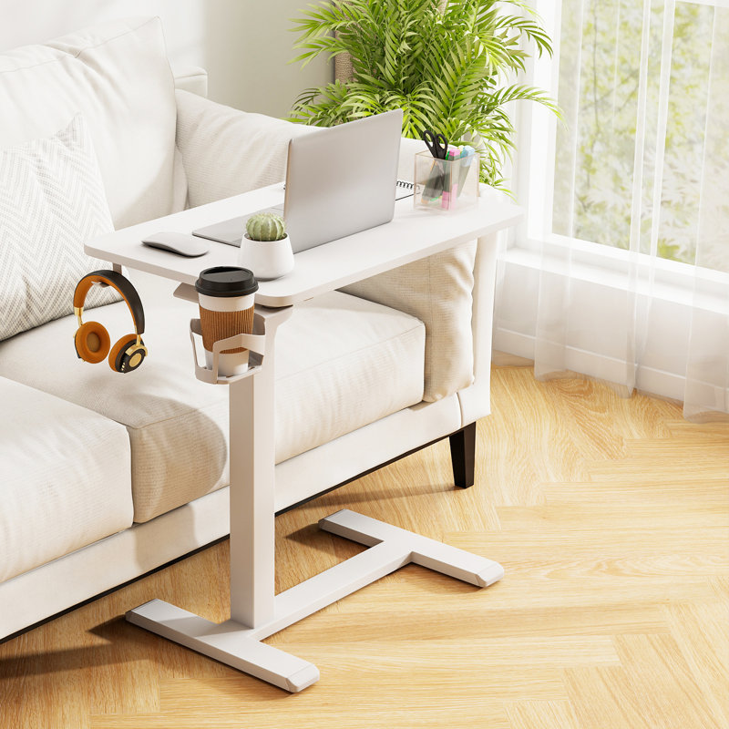 Mobile Standing Desk Height Adjustable Overbed Bedside Table-White