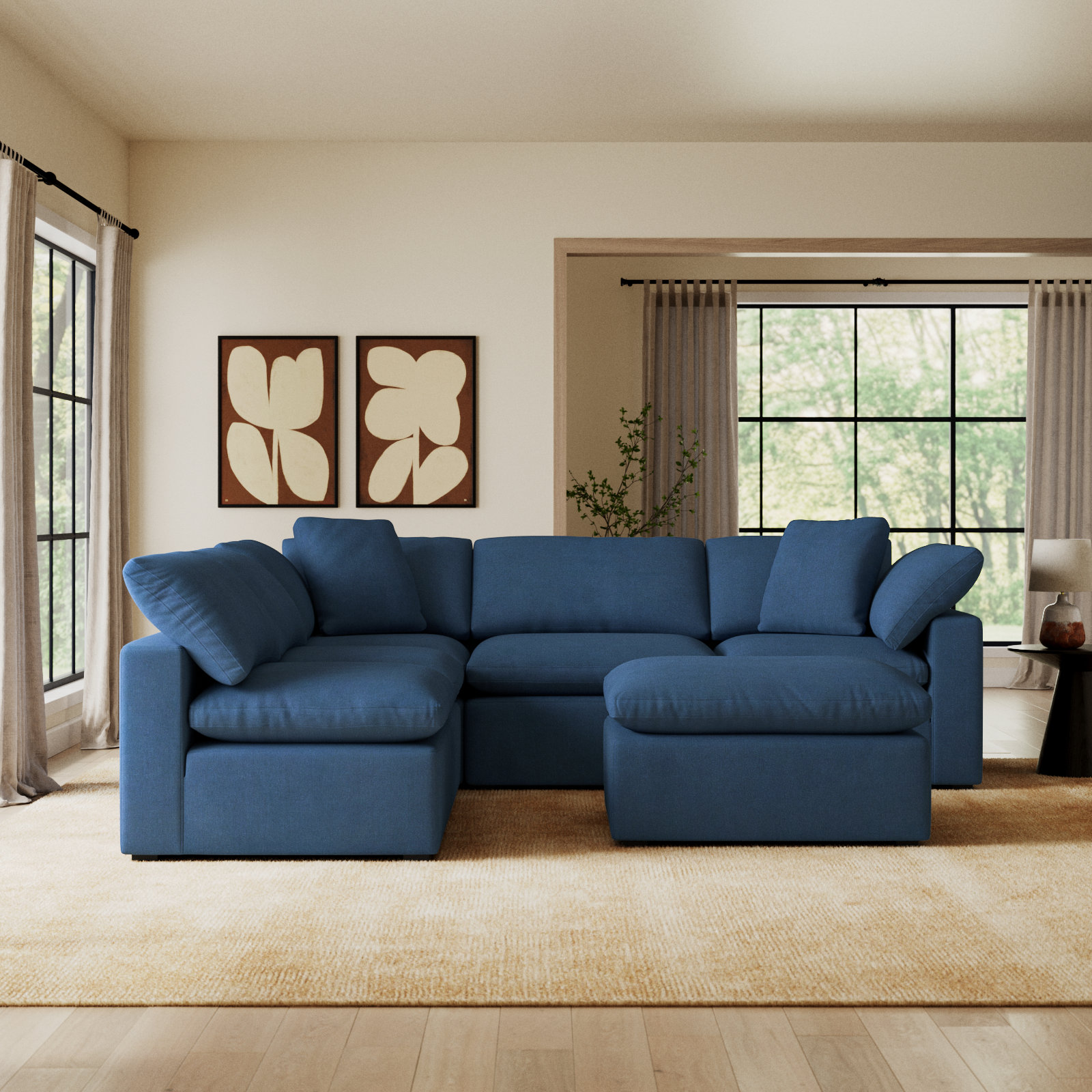 Calana Cloud Modular Sectional, Navy, 6 Piece