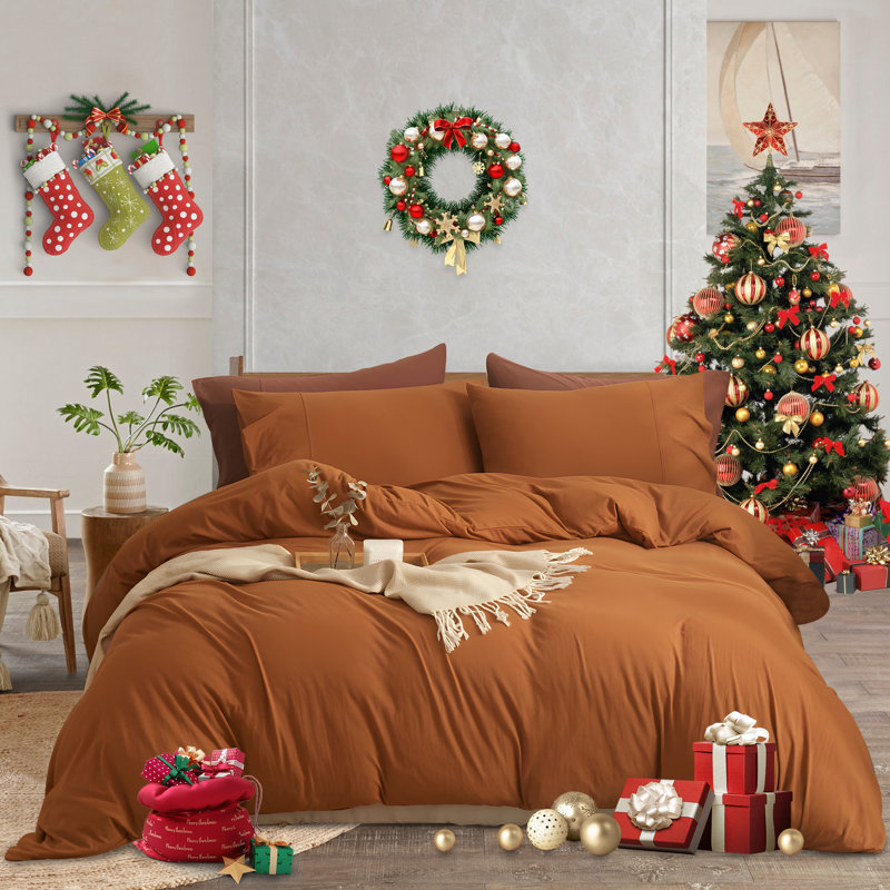 VCLIFE Luxury Soft 100% Cotton Duvet Cover Set, King Duvet Cover + 2 King Pillowcases, Ginger Yellow