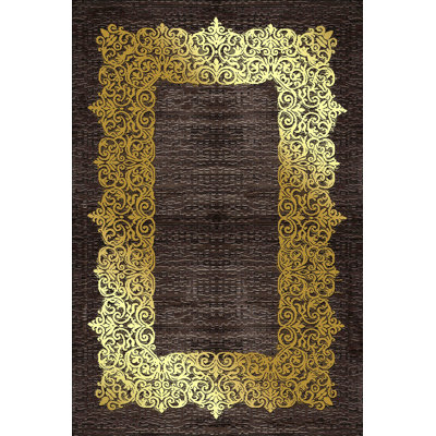 Tapis brun / doré à motif floral Armenta