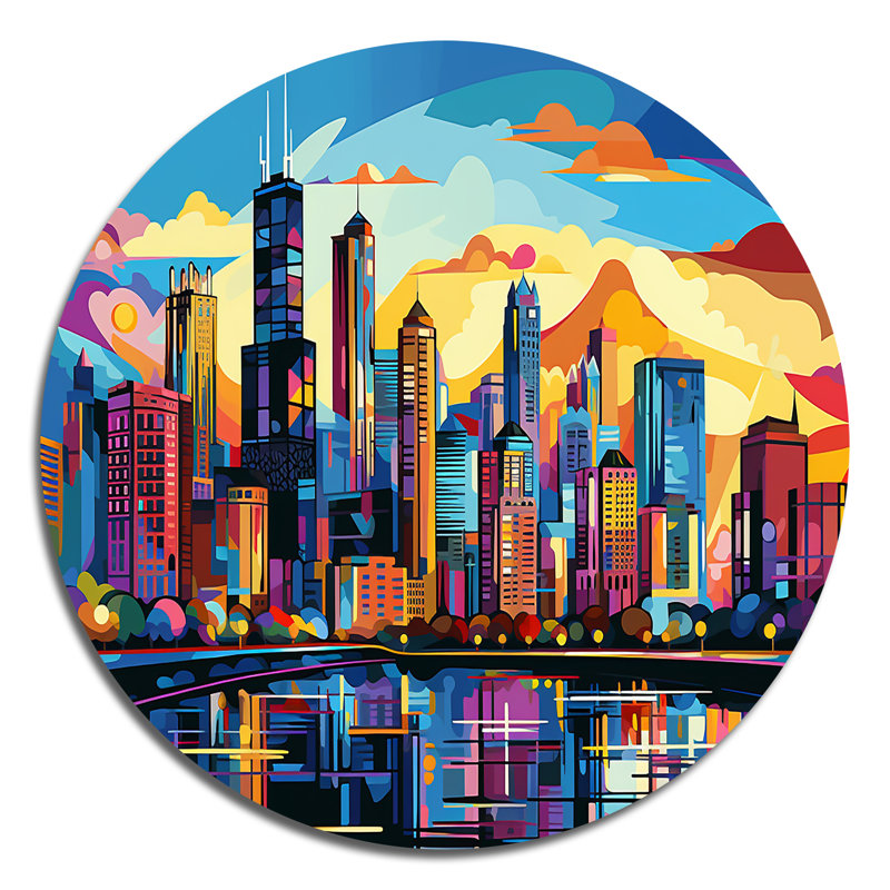 «Fruge - Cityscapes», art rond en métal, H 29 po x l 29 po x P 1 po