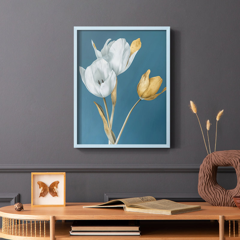 Série FLORAL - Impression encadrée de qualité supérieure - Prêt à être accroché - Aucun clou requis, Bleu, H 11 po x l 9 po