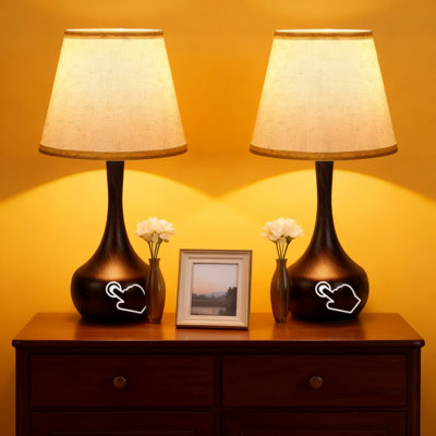 Ensemble de 2 lampes de table à contrôle tactile avec abat-jour en tissu, lampe de chevet à DEL à intensité variable à 3 voies pour table de chevet de chambre à coucher, lampe de bureau de ferme pour salon et bureau à domicile
