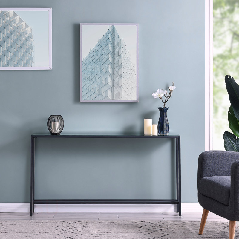 Console étroite Darrin avec plateau en miroir, Gris