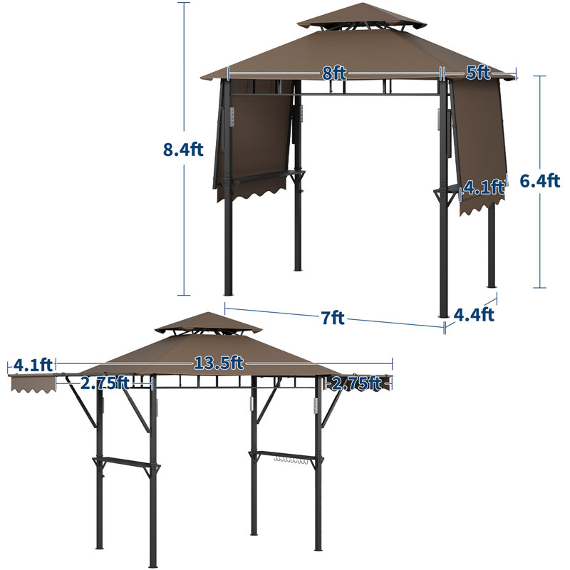 13' x 4' BBQ Grill Gazebo with Double-Tier Vented Canopy, Adjustable Side Awnings, LED Lights, Hooks & Bottle Opener – Heavy-Duty Steel Frame Outdoor Patio, Garden, or Beach Shelter