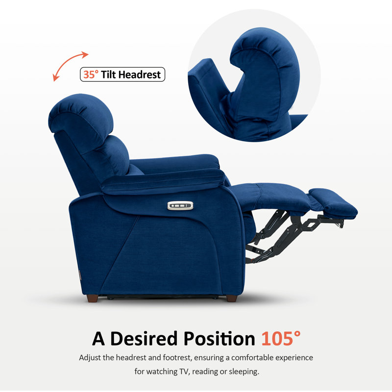 91.4cm Wide Wall Recliner Standard Recliner, Navy Blue