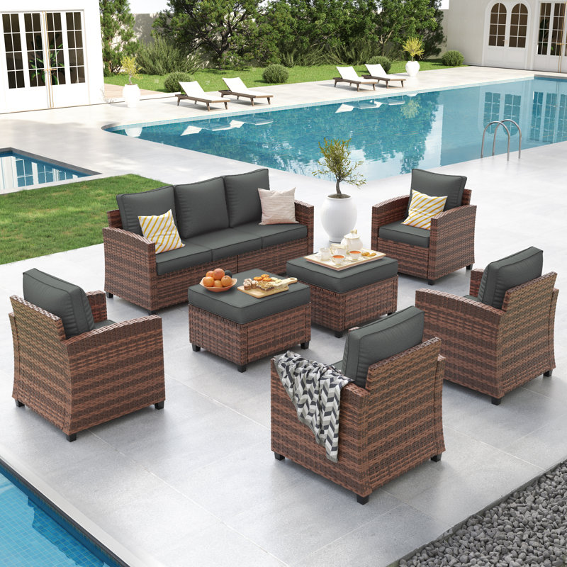 7-Person Outdoor Seating Group With Cushion, Gray, Brown