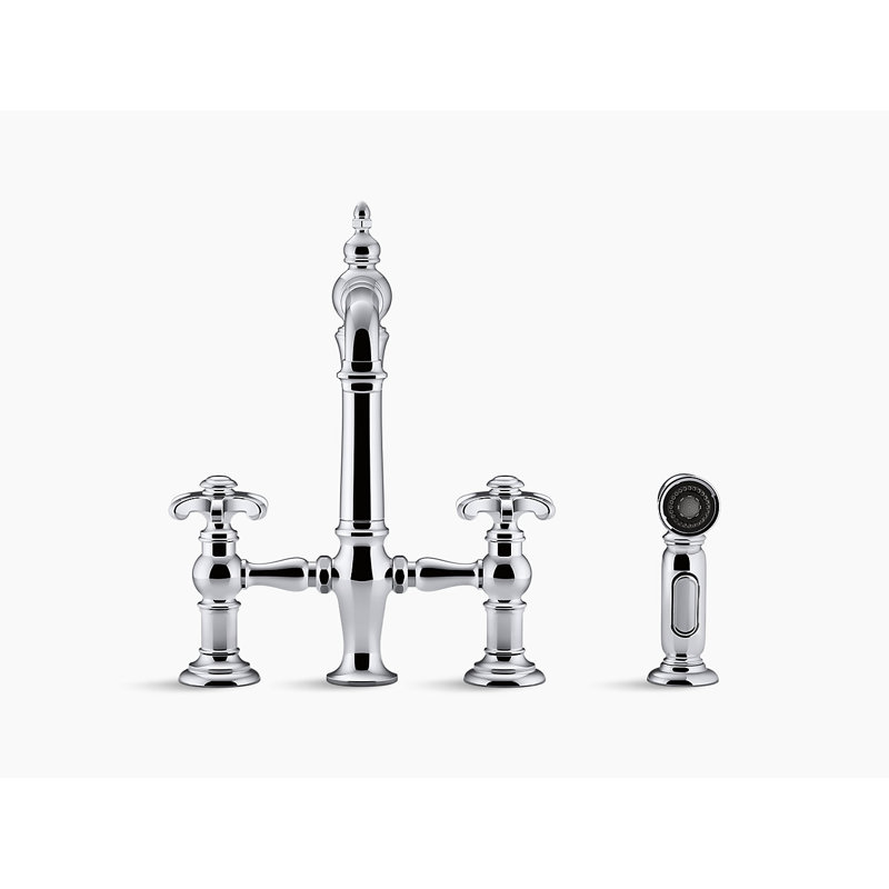 Artifacts Bridge Faucet, Cross Handle, Polished Chrome