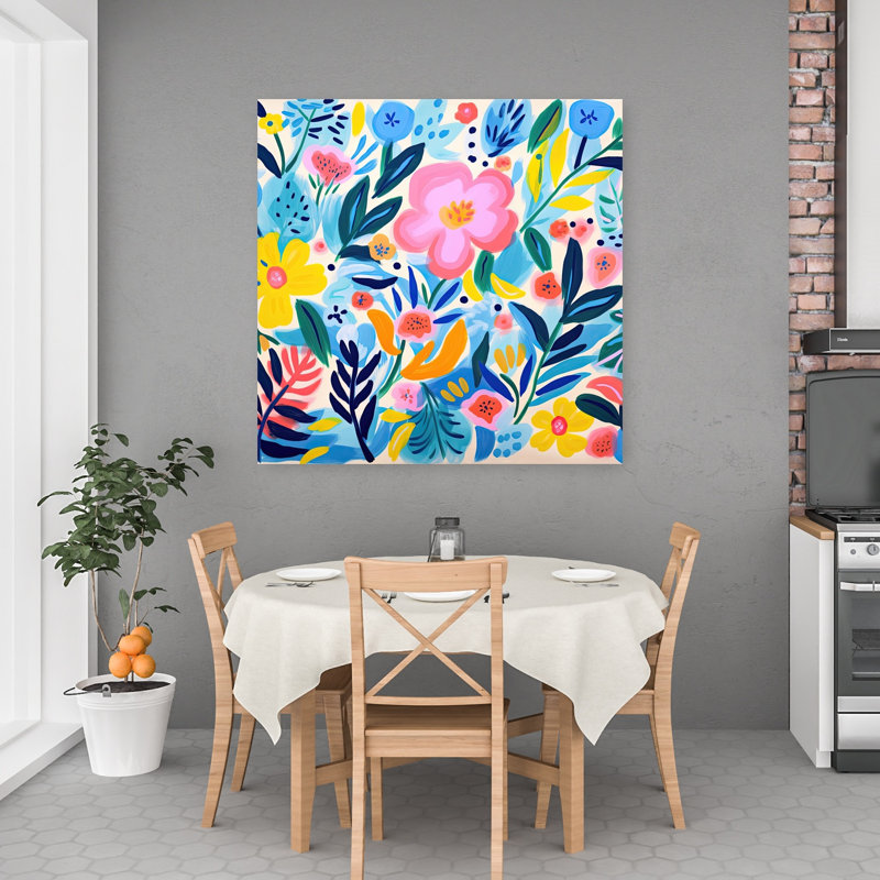 Fleurs bleues, art moderne abstrait, audacieux et coloré