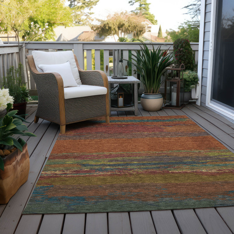 Terracotta and Multicolor Synthetic Flat Woven Runner Rug