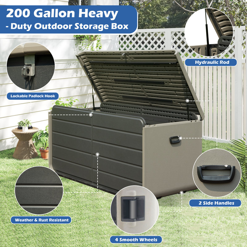 Outdoor and Indoor Plastic Storage Deck Box with Lock and Wheels, 25.99" H x 62.99" W x 29.92" D