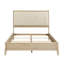 Structure de lit grand beige à finition classique avec bouton et tête de lit tapissier en similicuir