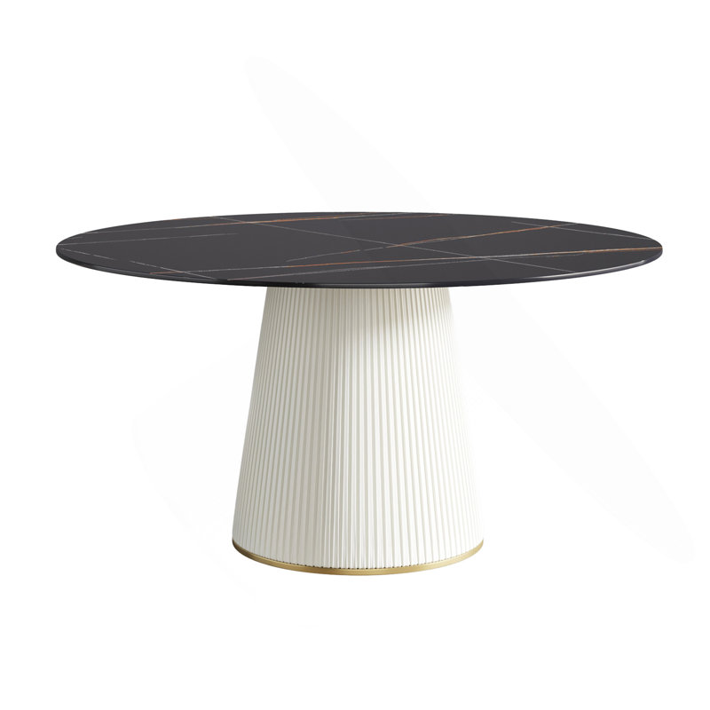 Iconie Round Stone Top Dining Table, White/Gray, 29.53" H x 59.05" W x 59.05" D