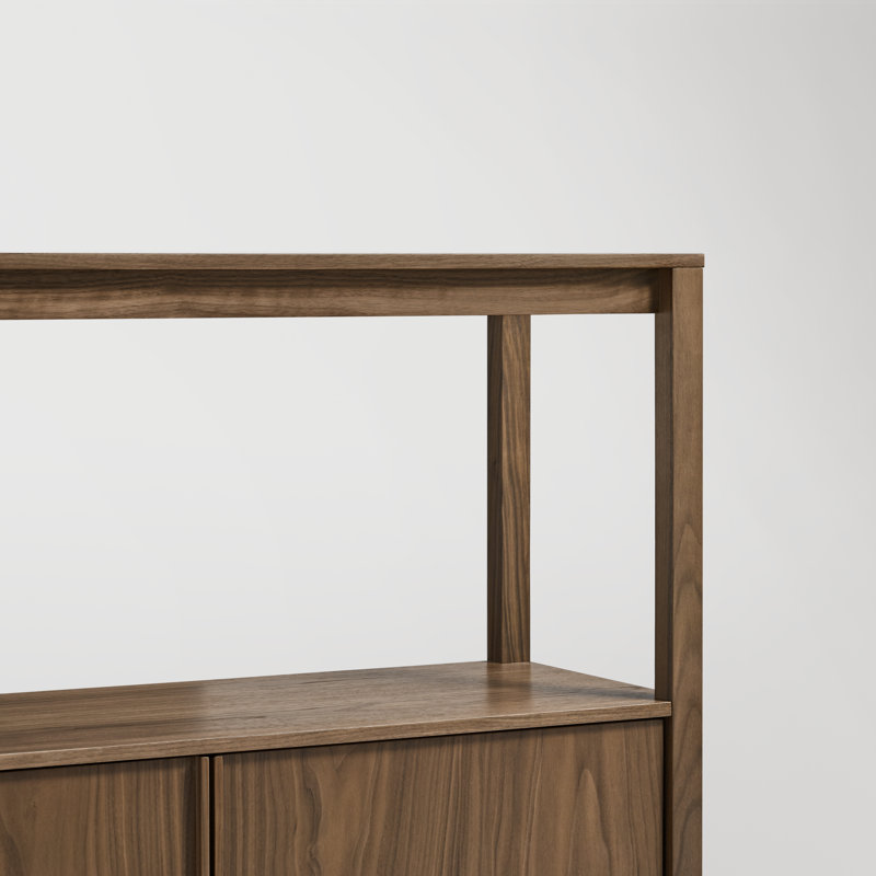 Open Plan Large Low Bookcase w/ Storage, (2 Sheves) 33" H x 68" W x 13" D, Walnut