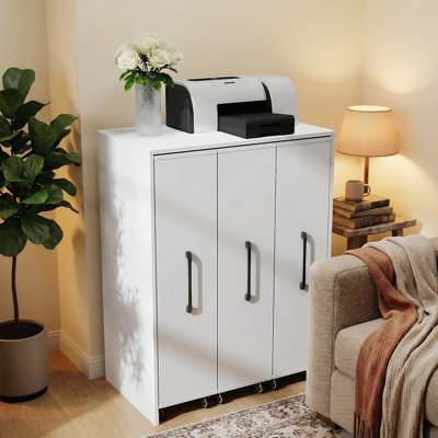 3-Door Slide Out Storage Cabinet with Wheels, 3-Tier Freestanding Bookcase File Cabinet