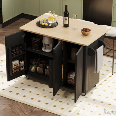 Farmhouse Accent Kitchen Island on Wheels with Internal Storage Rack