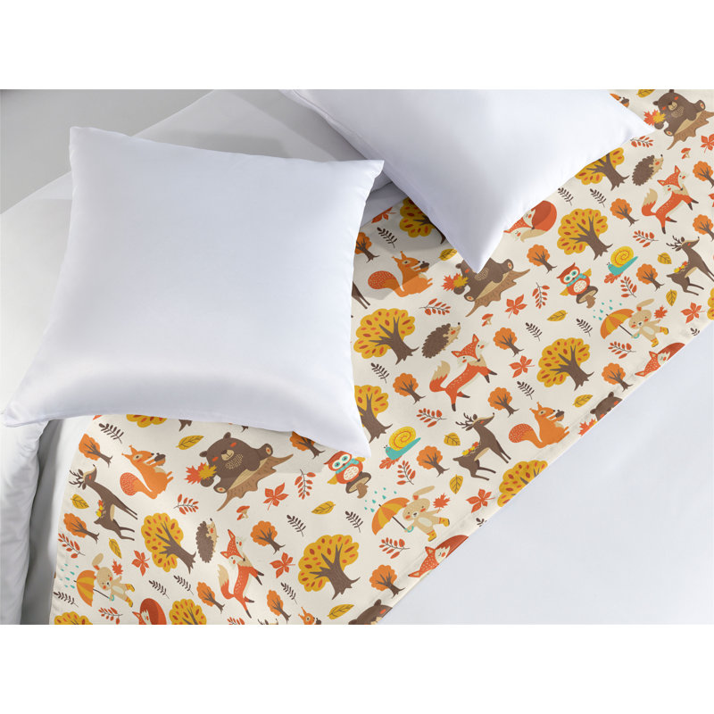 Ambesonne Squirrel Bed Runner Happy Forest Friends Art Sepia and Apricot, King