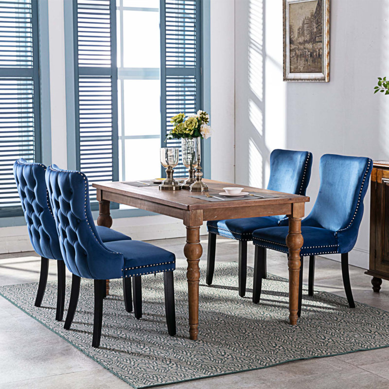 Velvet Side Chair, Black, Blue Velvet