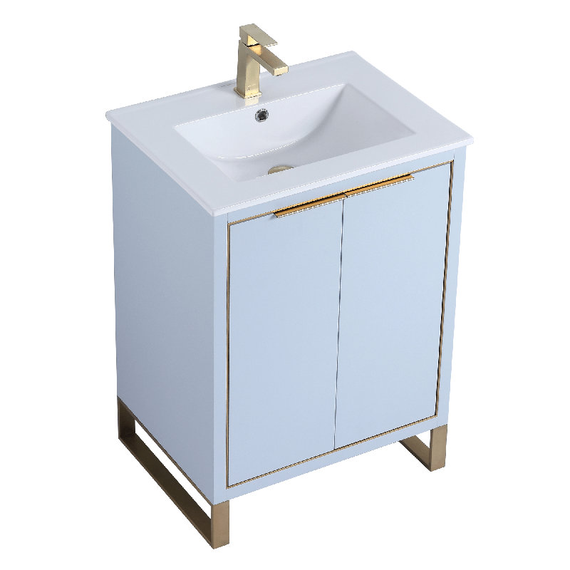 24'' Single Bathroom Vanity Set, Satin Brass, Pastel Blue