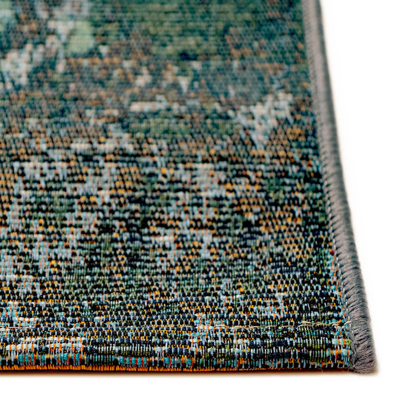 Tapis d'intérieur / extérieur bleu / indigo / blanc Jaquez, Rectangle 3 pi 3 po x 4 pi 11 po