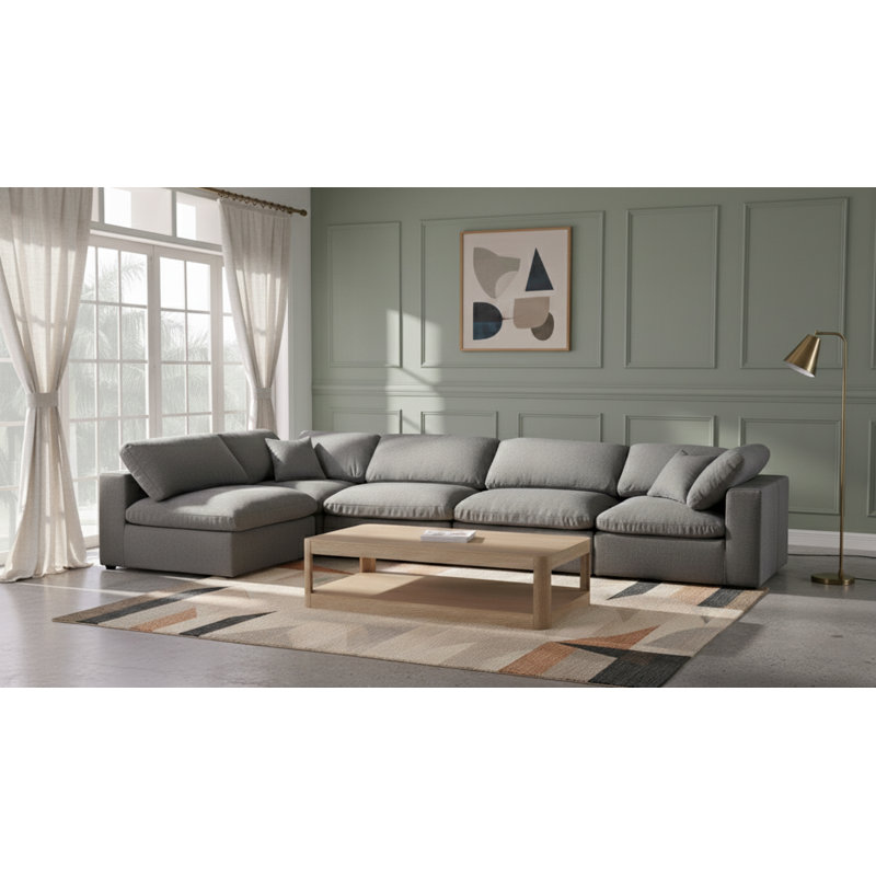 Canapé modulaire Burrows, Tissu gris texturé en lin