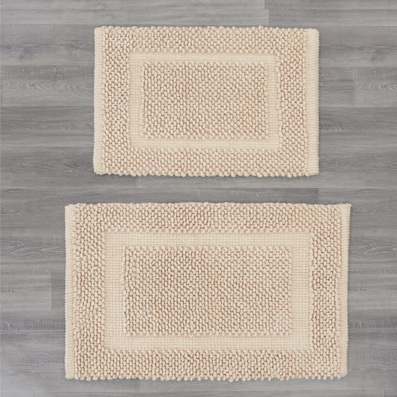 Payten Classic Cotton Bath Mat, Ivory, Set of 2 - 17" W x 24"L / 20"W x 32"L