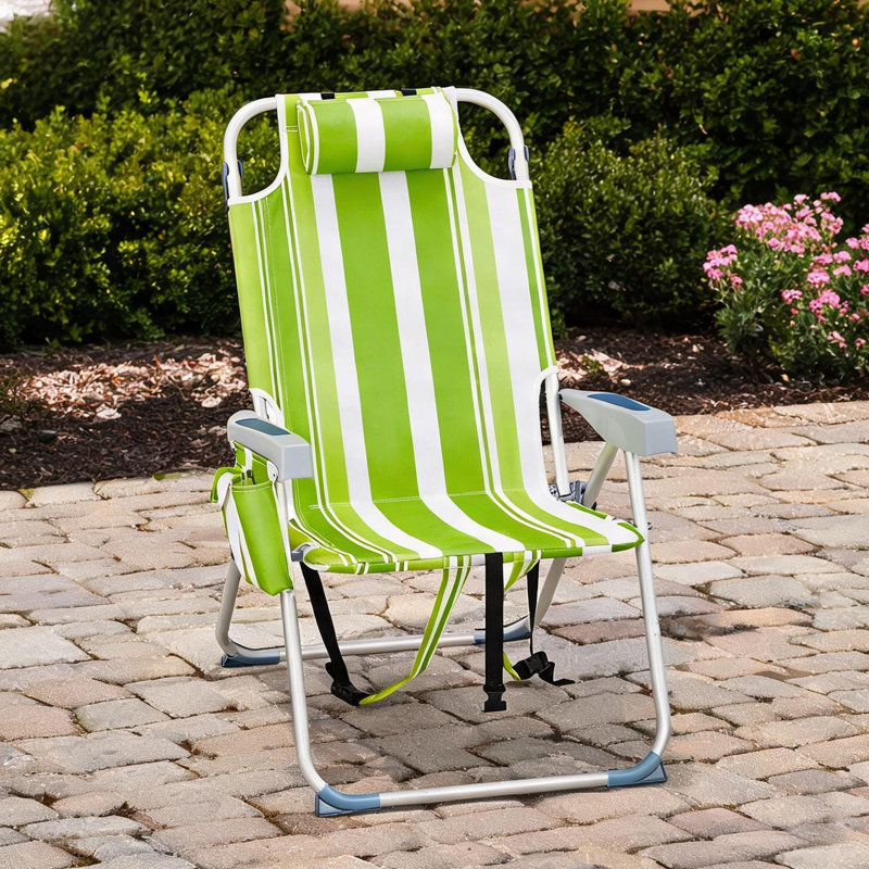 Chaise de plage en aluminium avec revêtement en polyester 600D, siège surélevé et dossier réglable en 5 positions, idéale pour le camping, finition verte.