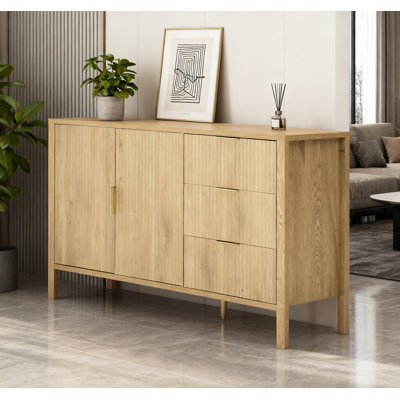 Modern Wave-pattern Sideboard With 3 Drawers, Storage Buffet Cabinet With Hooks And Center Leg, Living Room,entryway,hallway,