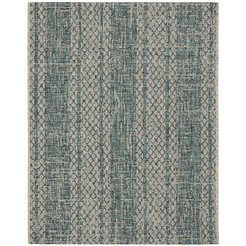 Atwells Light Grey/Teal Indoor/Outdoor Rug, Rectangle 61 x 109 cm