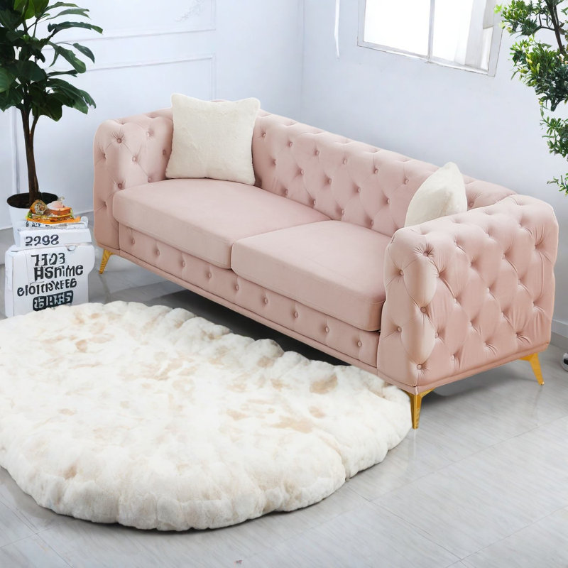 Canapés à compression, velours rose de 82,5 pouces, canapé Chesterfield moderne