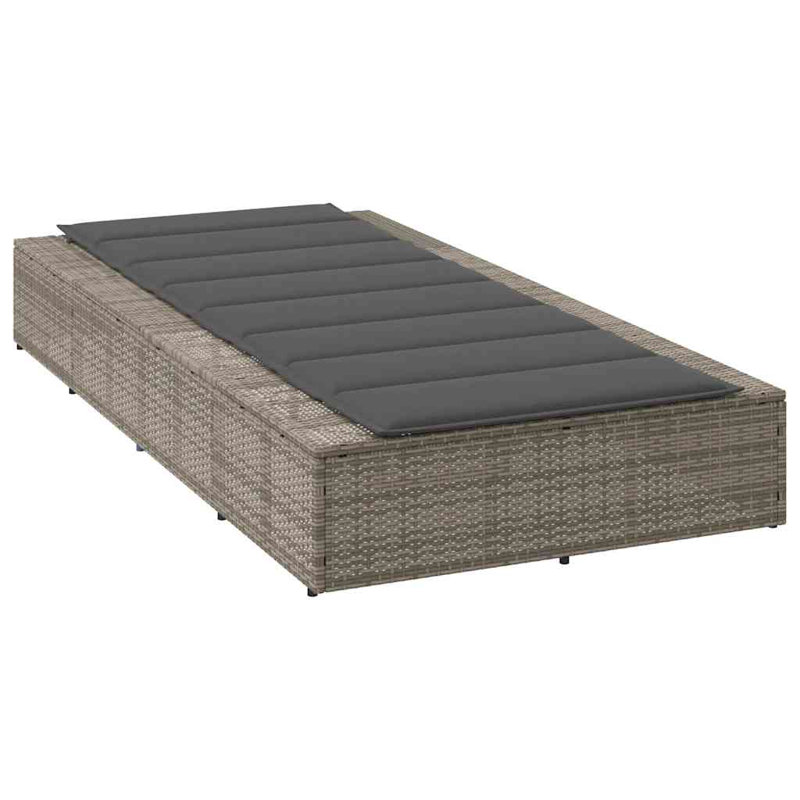 Sunbed With Floating Cushion Gray Poly Rattan, Gray, Dark Gray